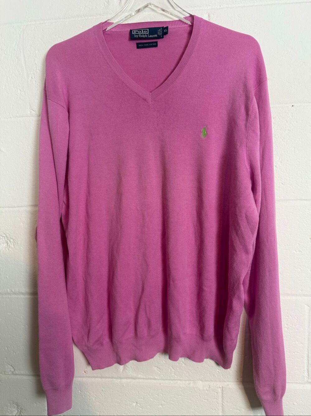 Polo Ralph Lauren Men’s XL Pink Pima Cotton V-Neck Sweater Preppy Golf Classic